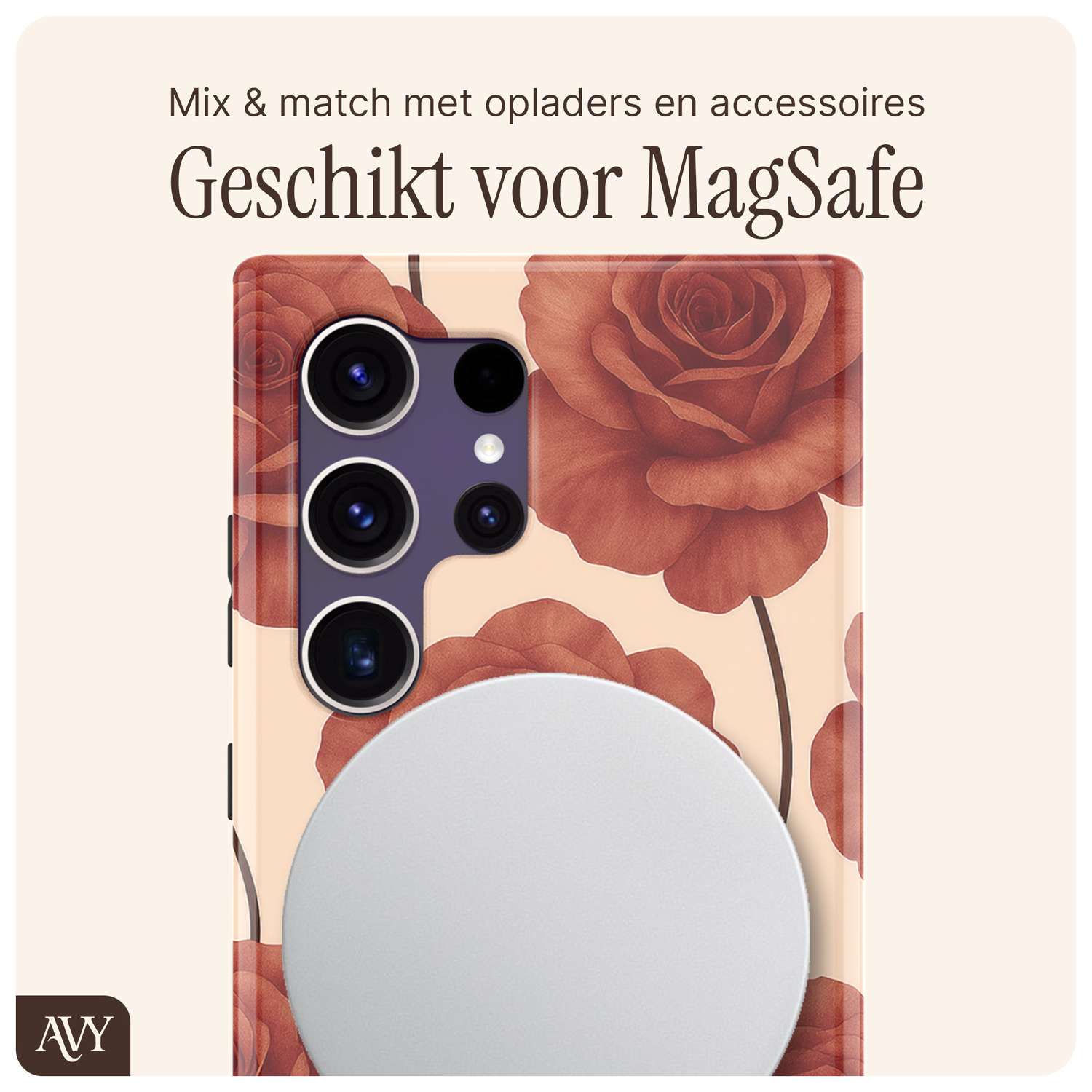 AVY Samsung Galaxy S24 Ultra Hoesje MagSafe Back Cover Botanique Roses afbeelding 7