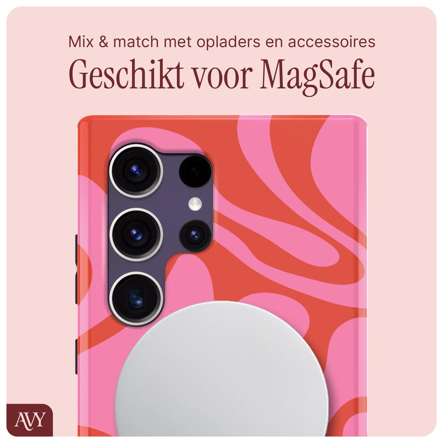 AVY Samsung Galaxy S24 Ultra Hoesje MagSafe Back Cover Rosé Twist afbeelding 7