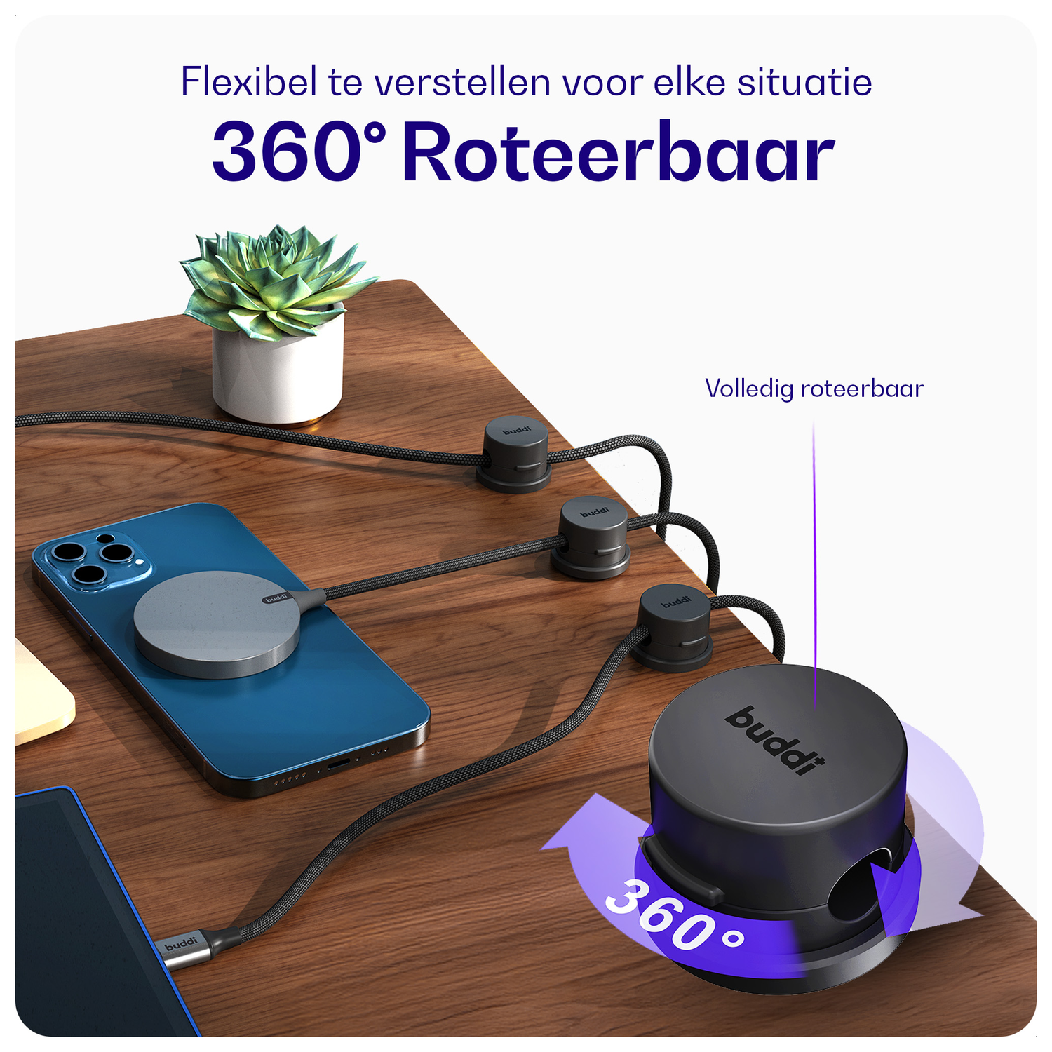 Buddi Sorted Magnetische Kabelclip Organizer voor Bureau en Nachtkastje (6-Pack) afbeelding 3