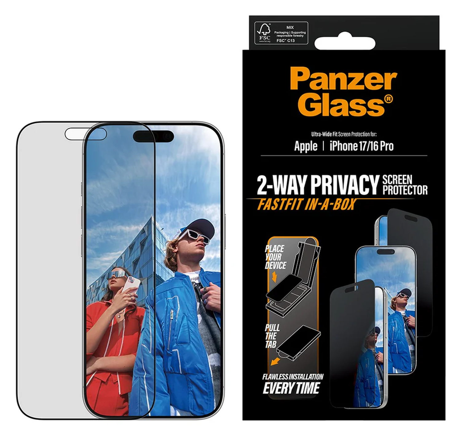 PanzerGlass FastFit Ultra-Wide iPhone 17 / 16 Pro Privacy Glass Screen Protector afbeelding 2