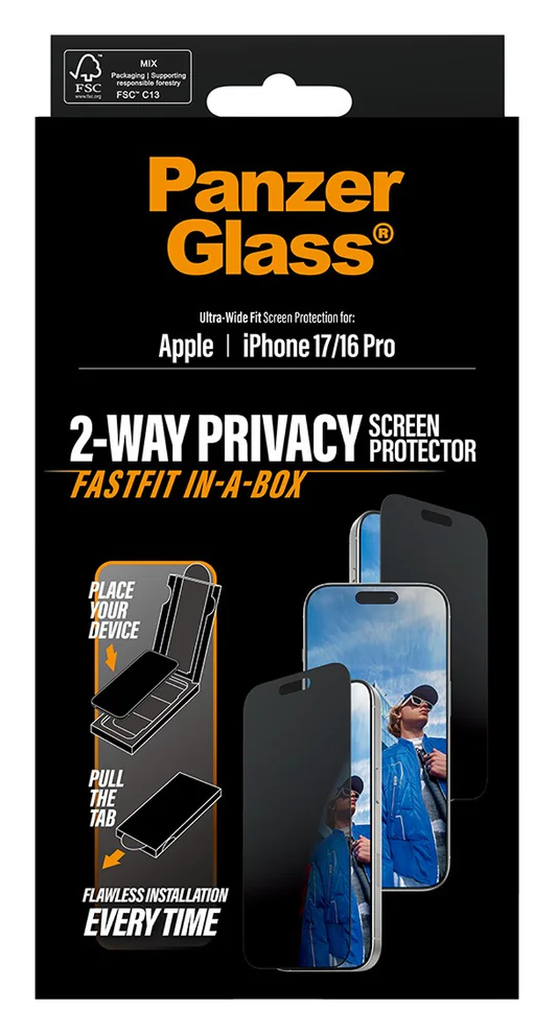 PanzerGlass FastFit Ultra-Wide iPhone 17 / 16 Pro Privacy Glass Screen Protector afbeelding 6