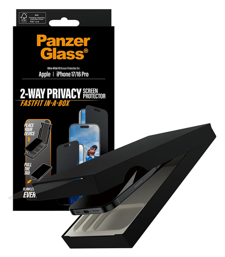 PanzerGlass FastFit Ultra-Wide iPhone 17 / 16 Pro Privacy Glass Screen Protector afbeelding 1