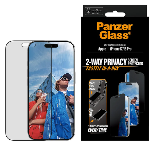 PanzerGlass FastFit Ultra-Wide iPhone 17 / 16 Pro Privacy Glass Screen Protector afbeelding 2