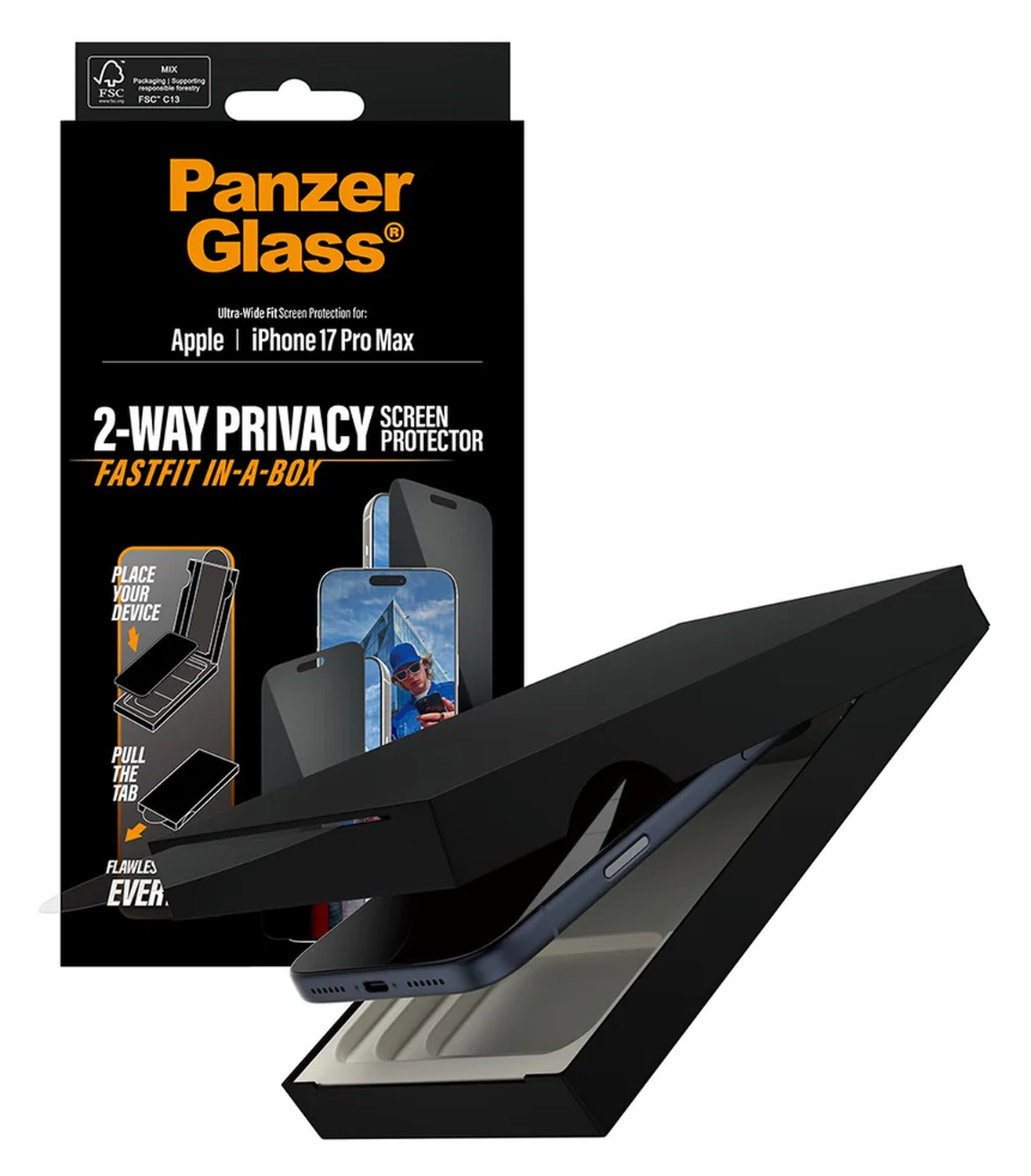 PanzerGlass FastFit Ultra-Wide iPhone 17 Pro Max Privacy Glass Screen Protector afbeelding 1