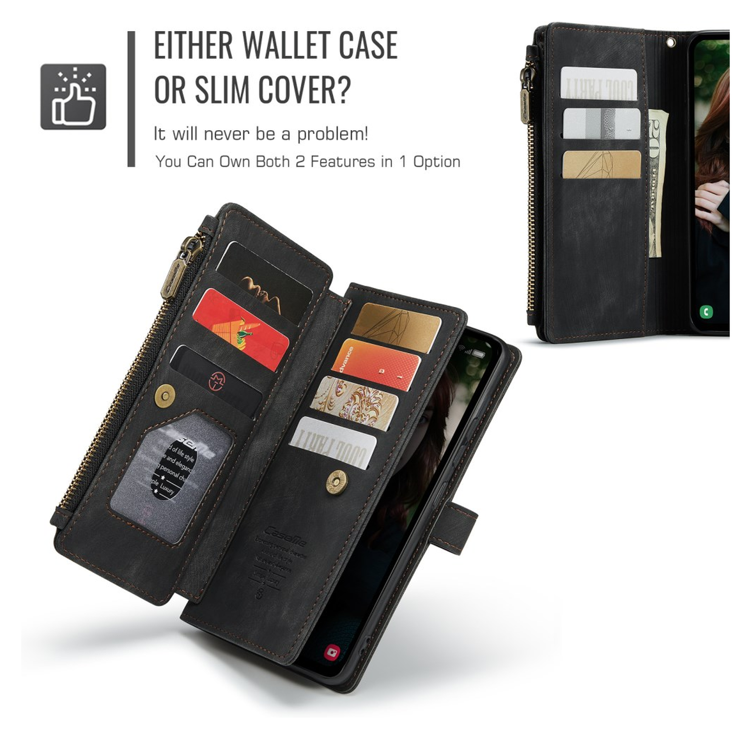 CaseMe C30 Samsung Galaxy S25 FE Hoesje Pasjeshouder Book Case Zwart afbeelding 4