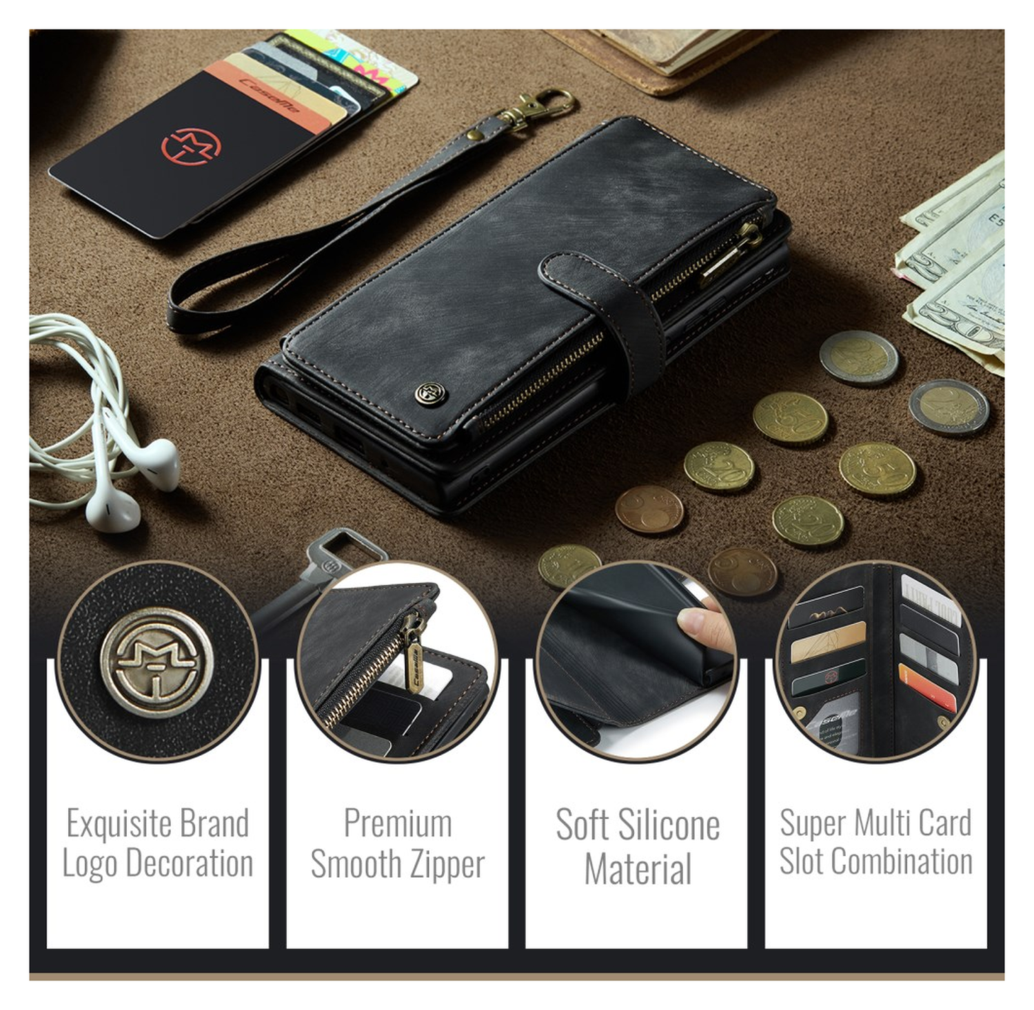 CaseMe C30 Samsung Galaxy S25 FE Hoesje Pasjeshouder Book Case Zwart afbeelding 8