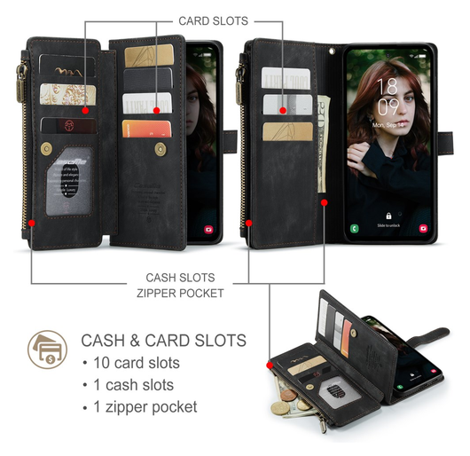 CaseMe C30 Samsung Galaxy S25 FE Hoesje Pasjeshouder Book Case Zwart afbeelding 3