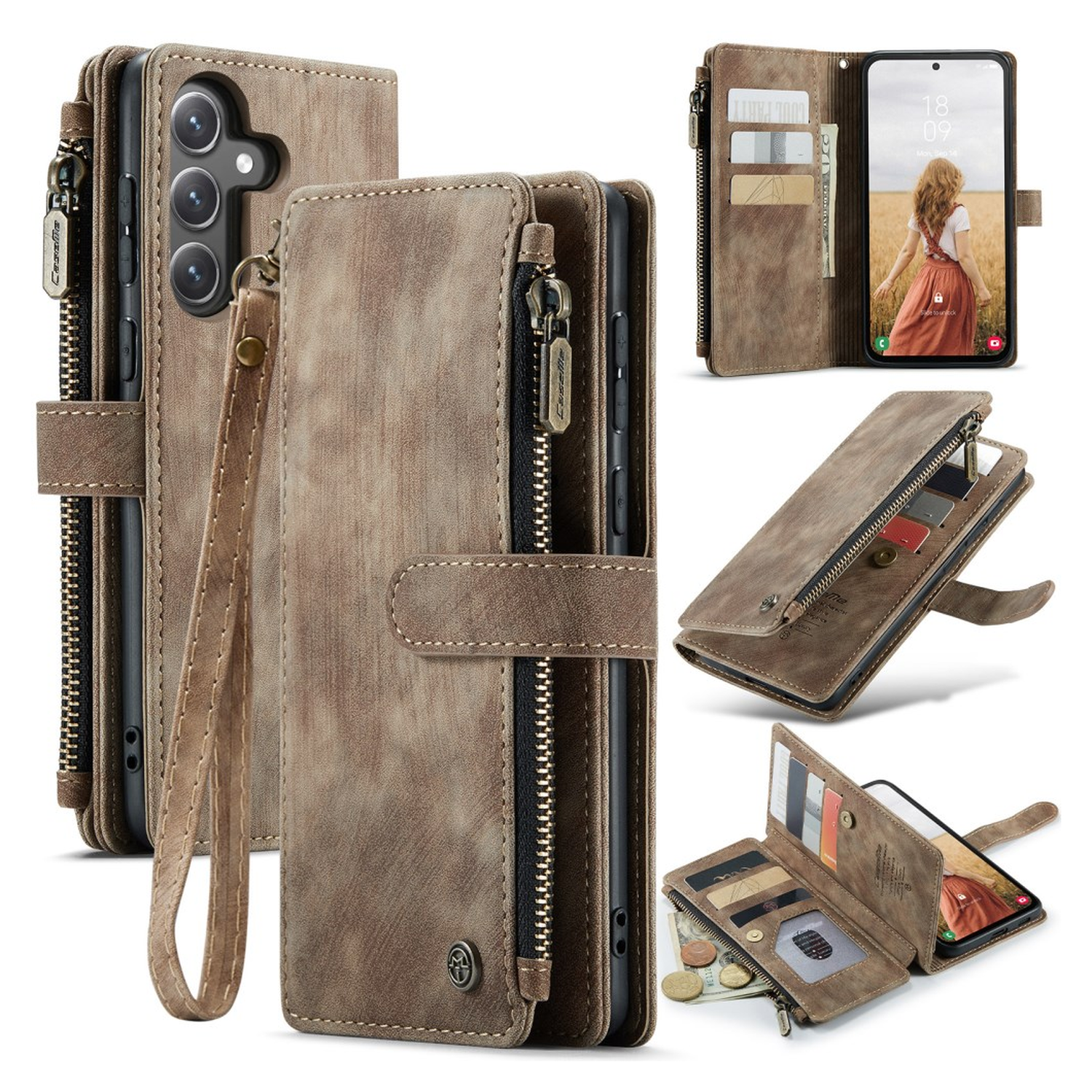 CaseMe C30 Samsung Galaxy S25 FE Hoesje Pasjeshouder Book Case Bruin afbeelding 2