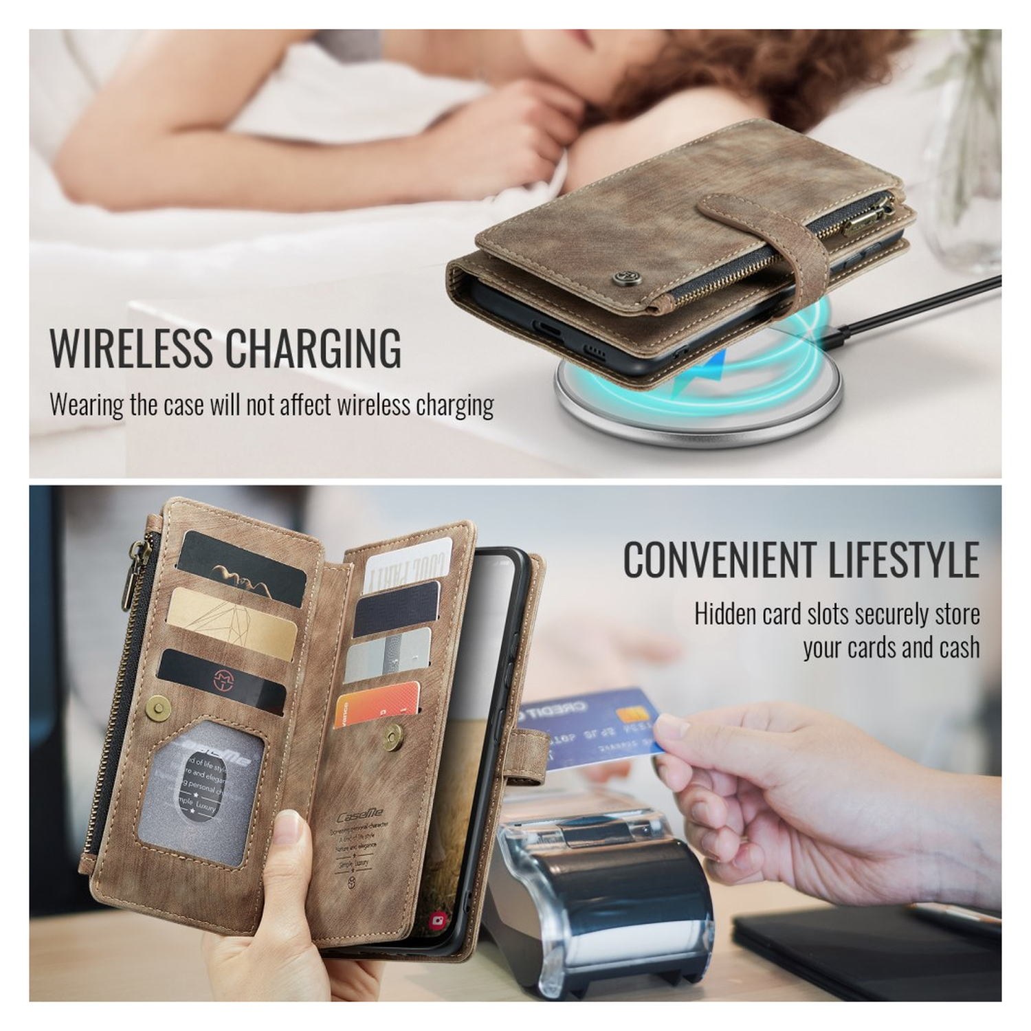 CaseMe C30 Samsung Galaxy S25 FE Hoesje Pasjeshouder Book Case Bruin afbeelding 7