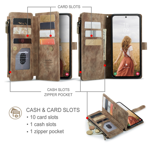 CaseMe C30 Samsung Galaxy S25 FE Hoesje Pasjeshouder Book Case Bruin afbeelding 3