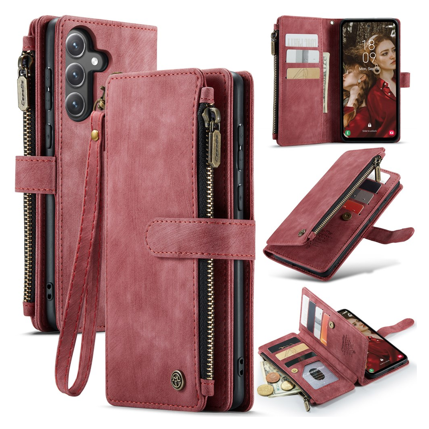 CaseMe C30 Samsung Galaxy S25 FE Hoesje Pasjeshouder Book Case Rood afbeelding 2