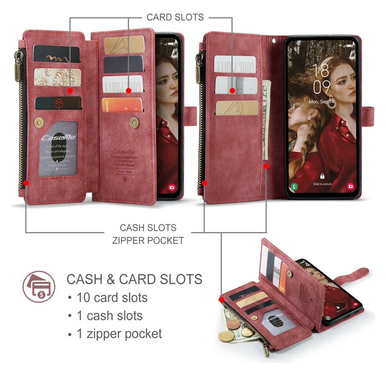 CaseMe C30 Samsung Galaxy S25 FE Hoesje Pasjeshouder Book Case Rood afbeelding 3