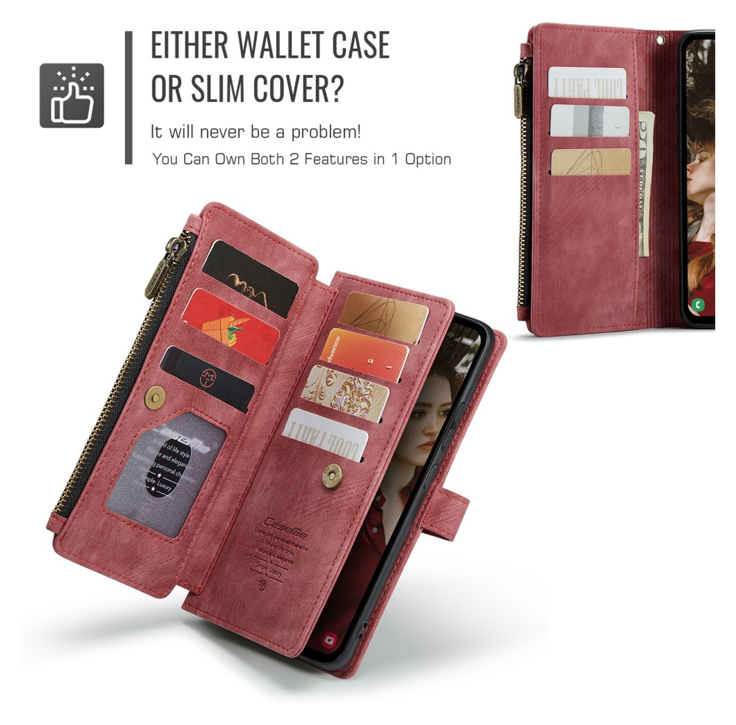CaseMe C30 Samsung Galaxy S25 FE Hoesje Pasjeshouder Book Case Rood afbeelding 4