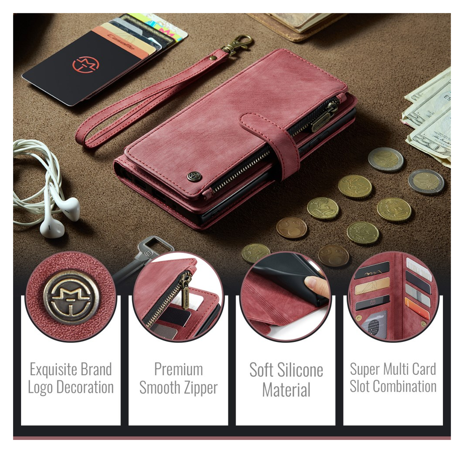 CaseMe C30 Samsung Galaxy S25 FE Hoesje Pasjeshouder Book Case Rood afbeelding 8