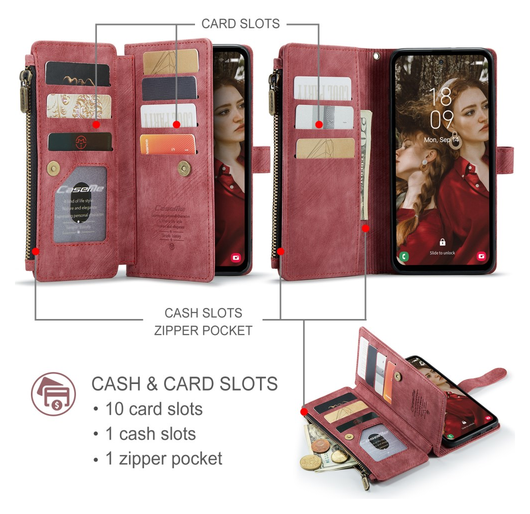 CaseMe C30 Samsung Galaxy S25 FE Hoesje Pasjeshouder Book Case Rood afbeelding 3