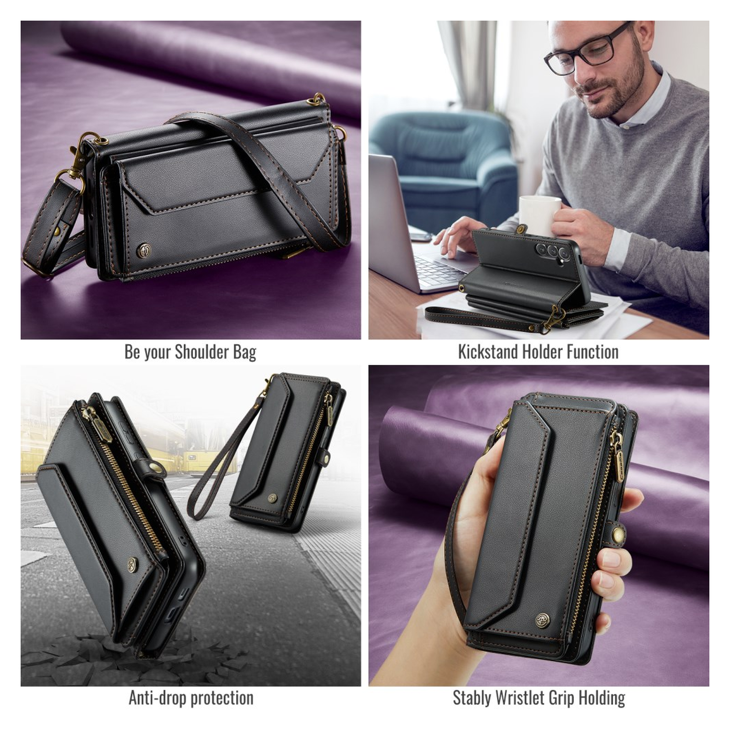 CaseMe C36 Samsung Galaxy S25 FE Hoesje Zipper Book Case Zwart afbeelding 2