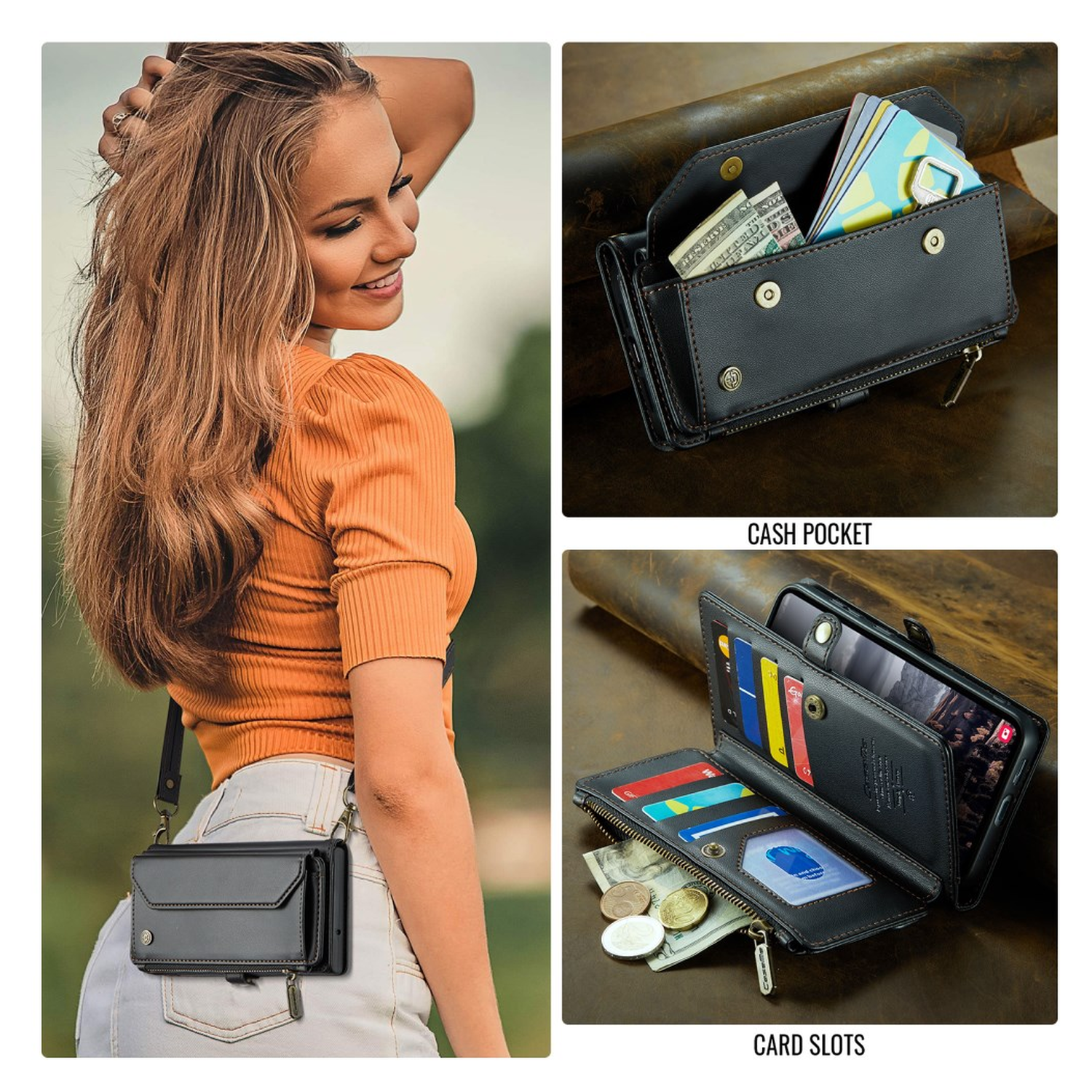 CaseMe C36 Samsung Galaxy S25 FE Hoesje Zipper Book Case Zwart afbeelding 6
