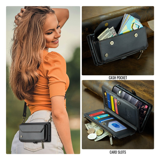 CaseMe C36 Samsung Galaxy S25 FE Hoesje Zipper Book Case Zwart afbeelding 6