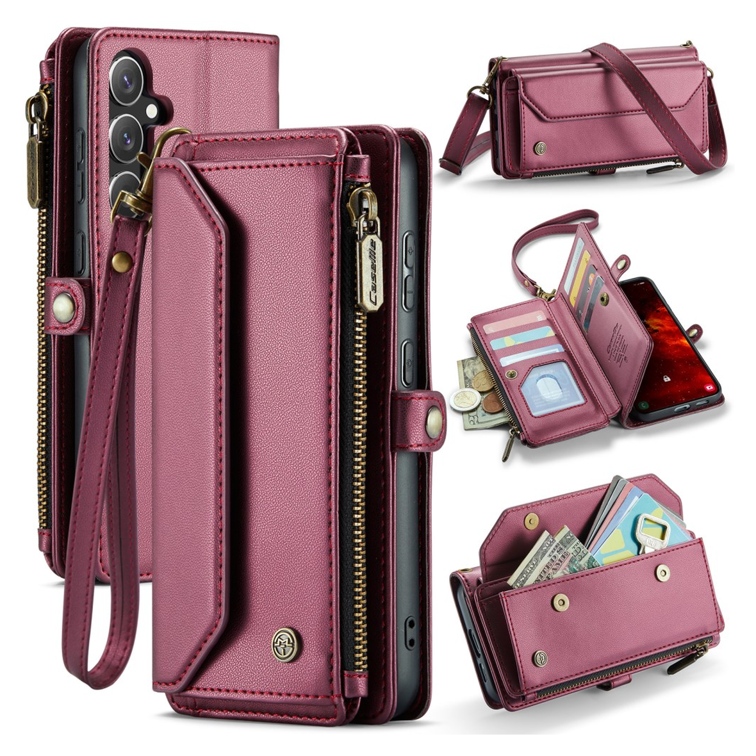 CaseMe C36 Samsung Galaxy S25 FE Hoesje Zipper Book Case Rood afbeelding 1