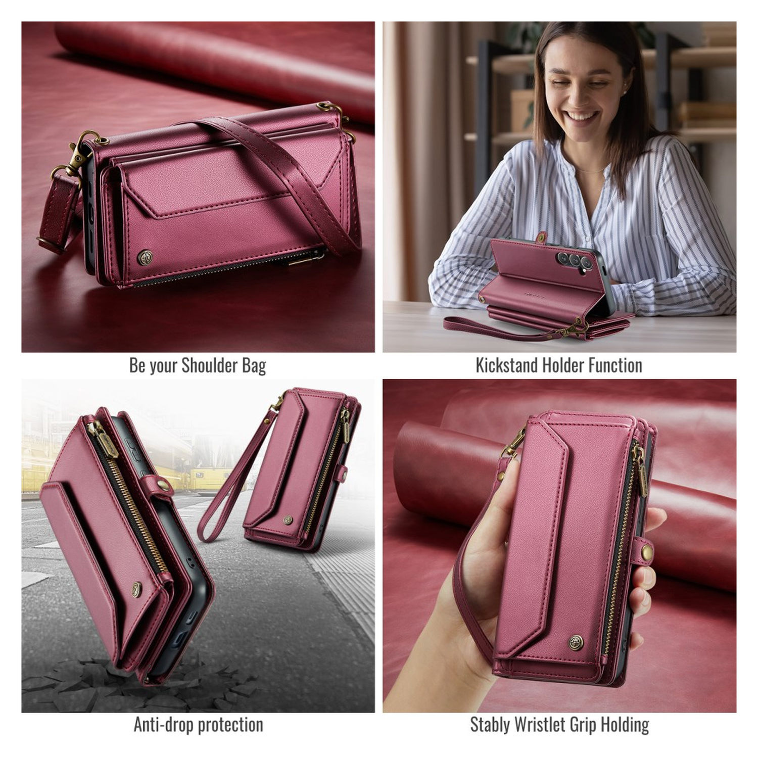 CaseMe C36 Samsung Galaxy S25 FE Hoesje Zipper Book Case Rood afbeelding 2