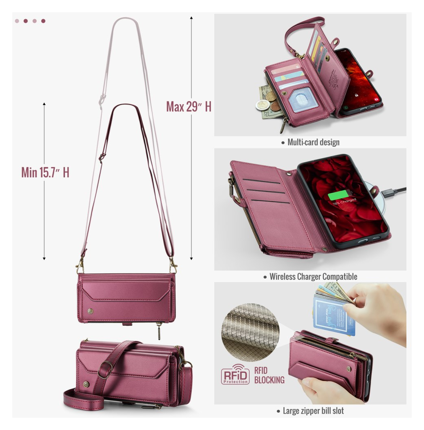 CaseMe C36 Samsung Galaxy S25 FE Hoesje Zipper Book Case Rood afbeelding 5