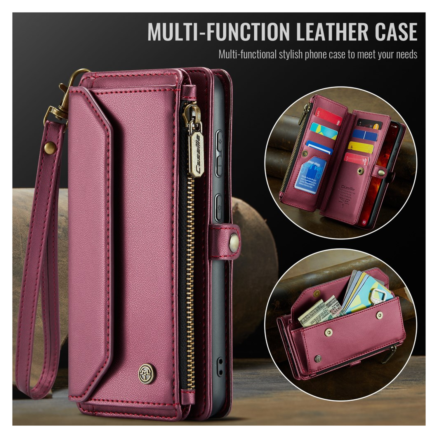 CaseMe C36 Samsung Galaxy S25 FE Hoesje Zipper Book Case Rood afbeelding 3