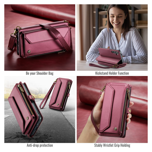 CaseMe C36 Samsung Galaxy S25 FE Hoesje Zipper Book Case Rood afbeelding 2