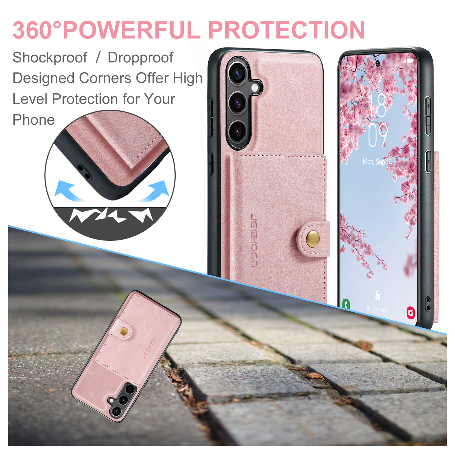 CaseMe JH-01 Samsung Galaxy S25 FE Hoesje met Magnetische Kaarthouder Roze afbeelding 4