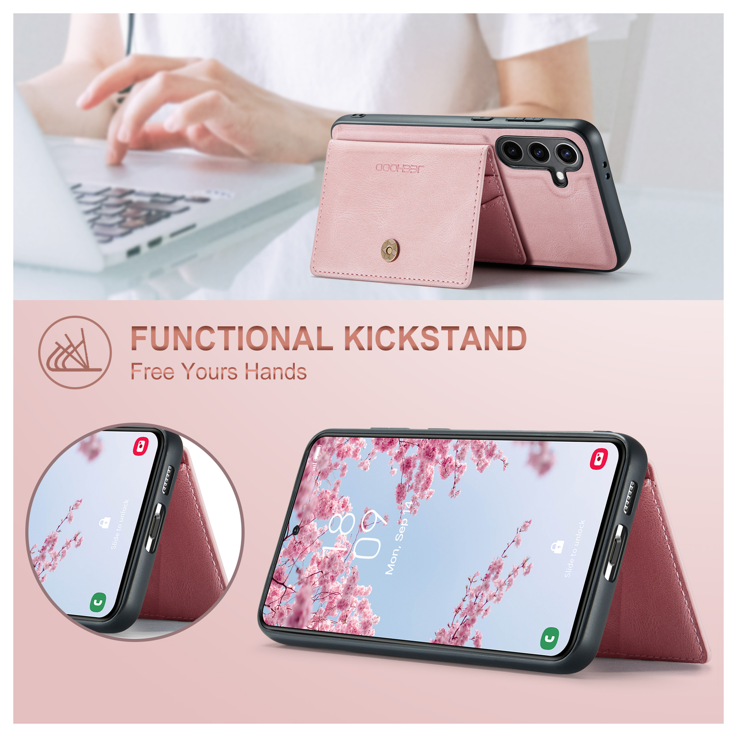 CaseMe JH-01 Samsung Galaxy S25 FE Hoesje met Magnetische Kaarthouder Roze afbeelding 5