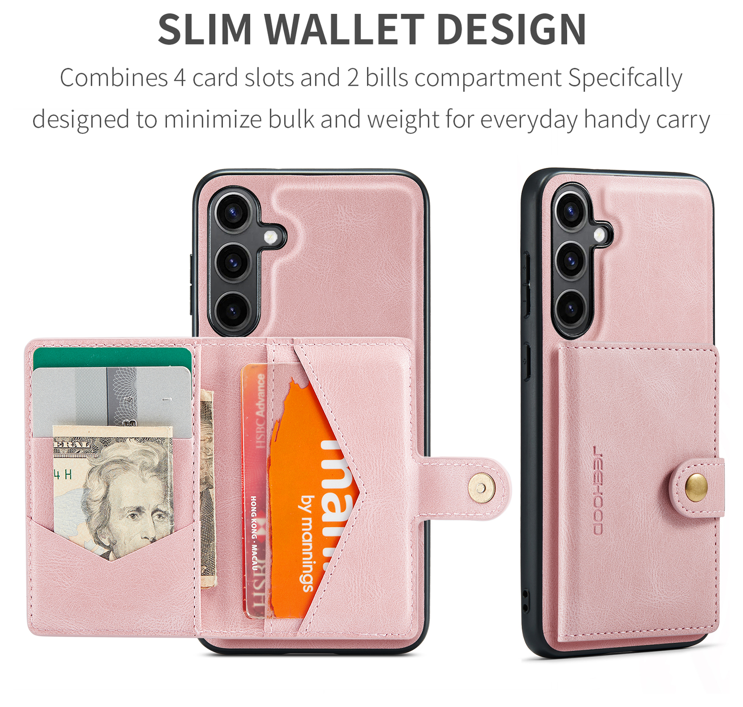 CaseMe JH-01 Samsung Galaxy S25 FE Hoesje met Magnetische Kaarthouder Roze afbeelding 8