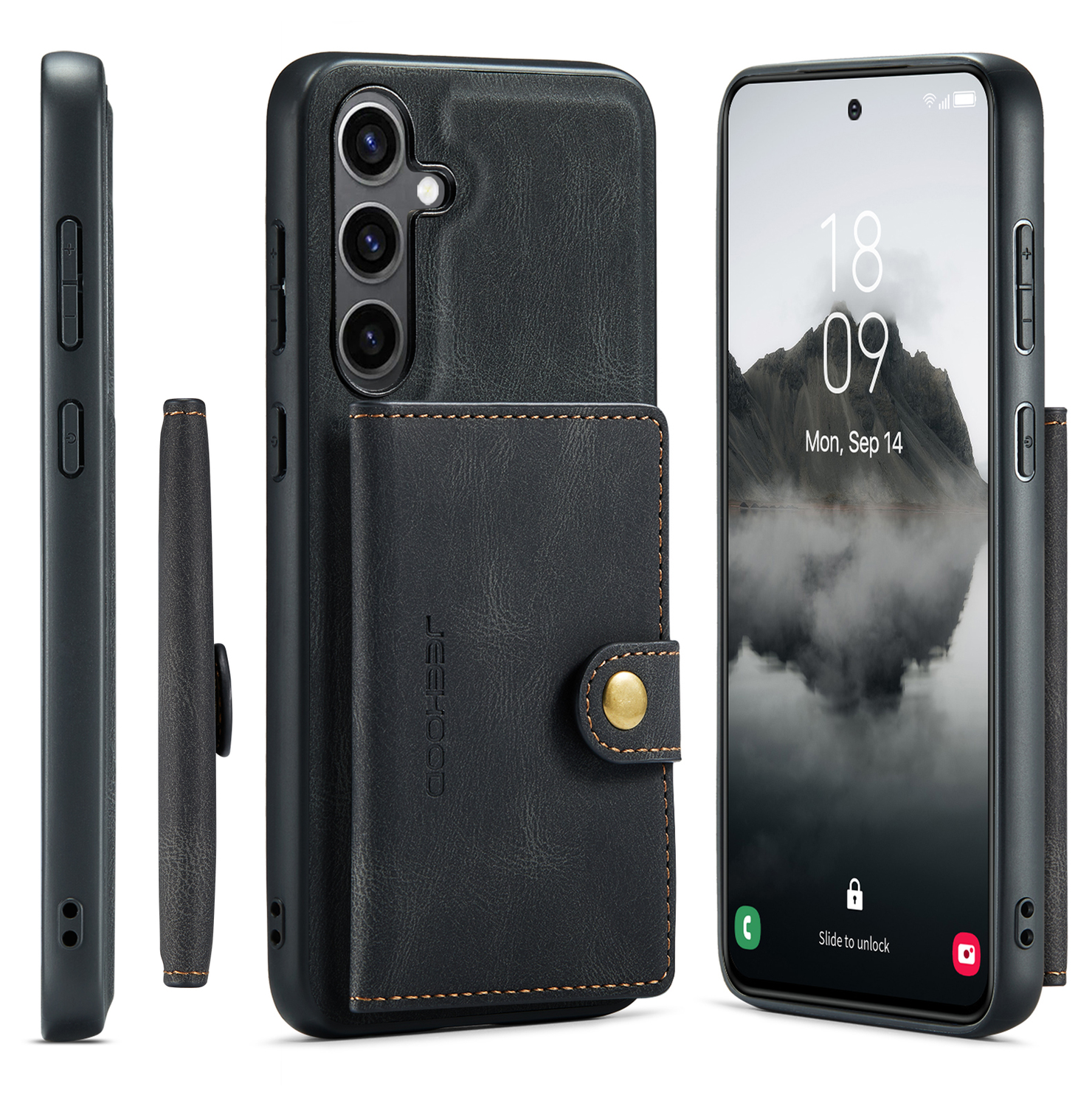 CaseMe JH-01 Samsung Galaxy S25 FE Hoesje met Magnetische Kaarthouder Zwart afbeelding 10