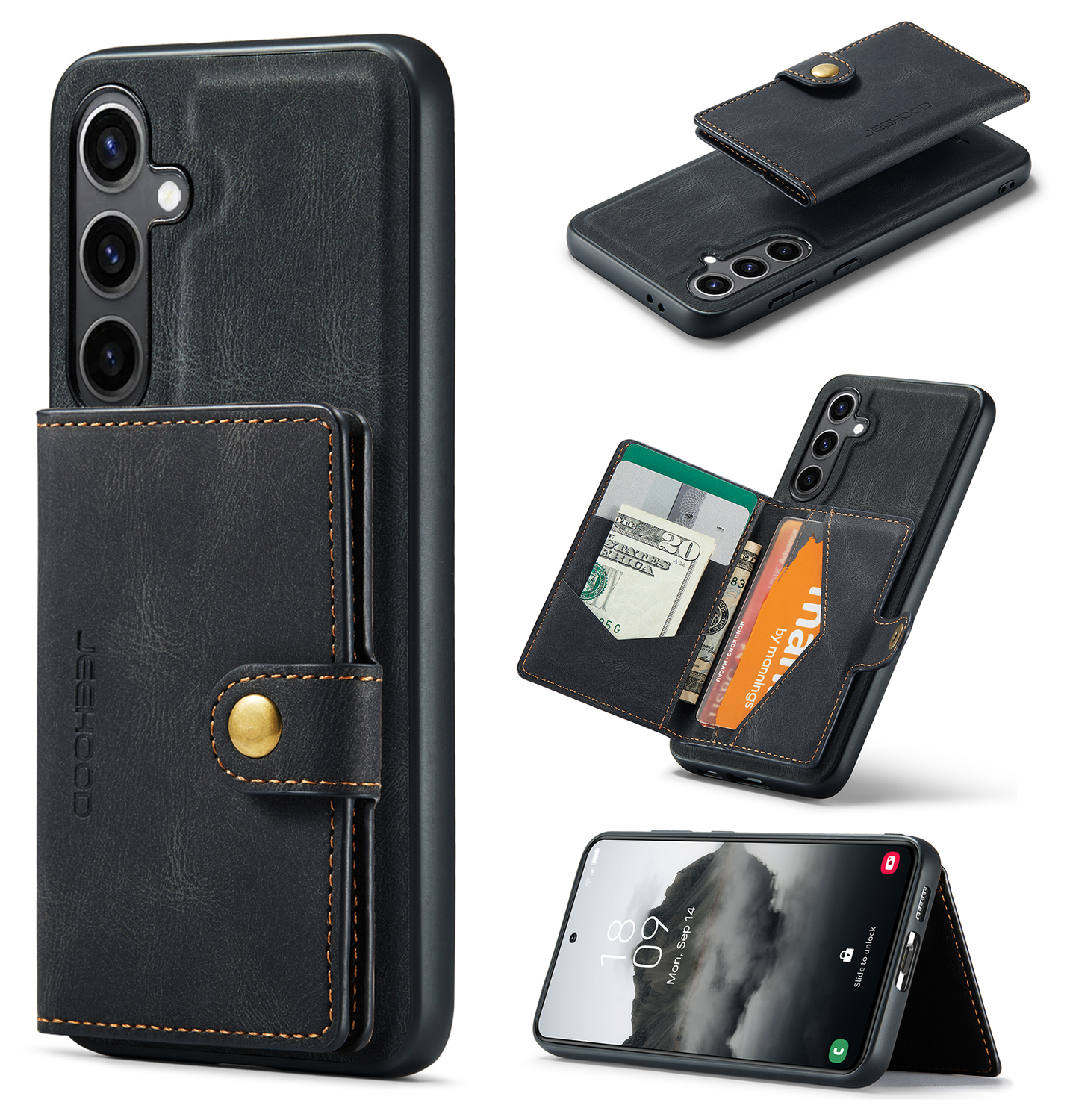 CaseMe JH-01 Samsung Galaxy S25 FE Hoesje met Magnetische Kaarthouder Zwart afbeelding 11