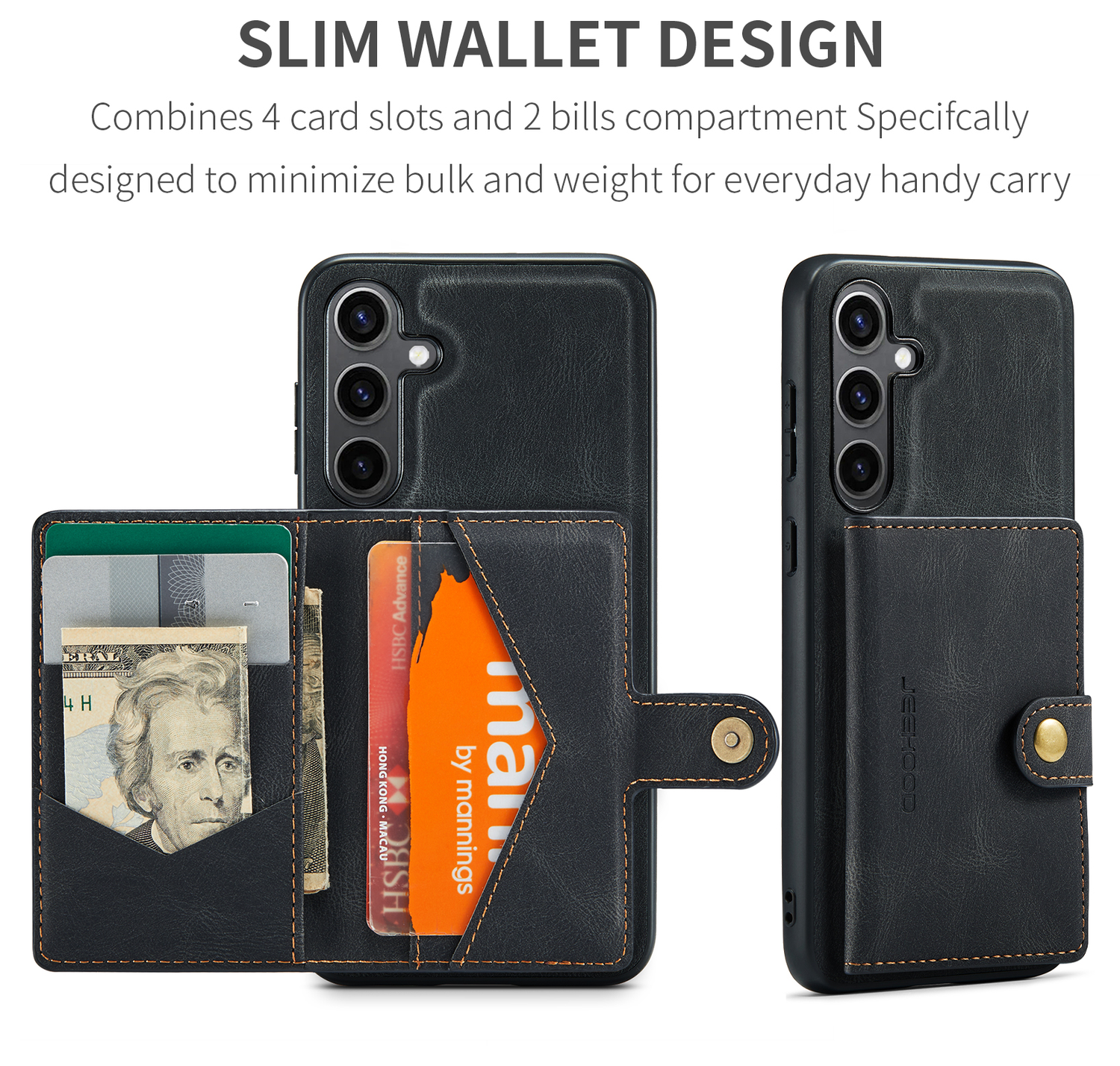 CaseMe JH-01 Samsung Galaxy S25 FE Hoesje met Magnetische Kaarthouder Zwart afbeelding 4