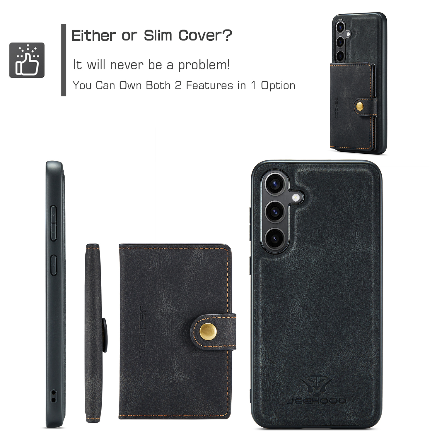 CaseMe JH-01 Samsung Galaxy S25 FE Hoesje met Magnetische Kaarthouder Zwart afbeelding 7