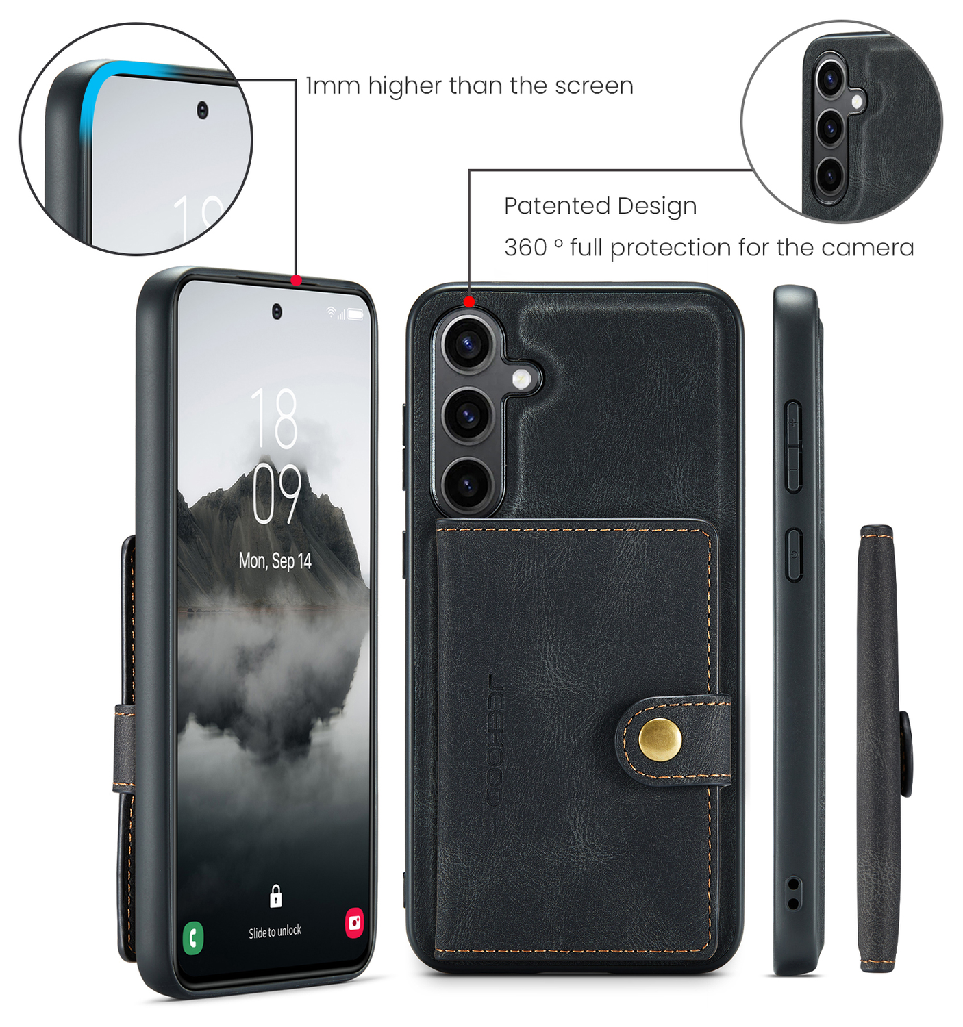 CaseMe JH-01 Samsung Galaxy S25 FE Hoesje met Magnetische Kaarthouder Zwart afbeelding 8