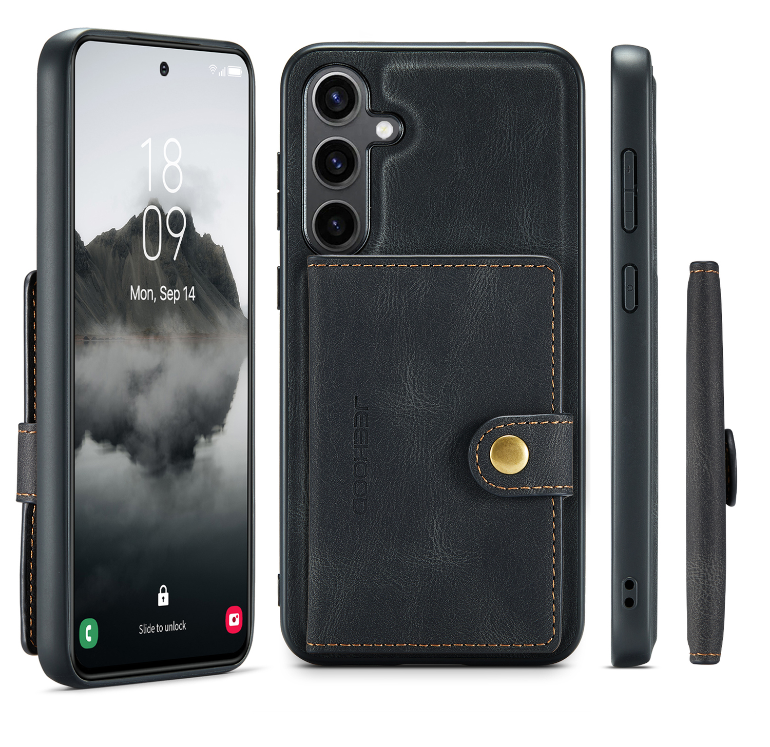 CaseMe JH-01 Samsung Galaxy S25 FE Hoesje met Magnetische Kaarthouder Zwart afbeelding 9