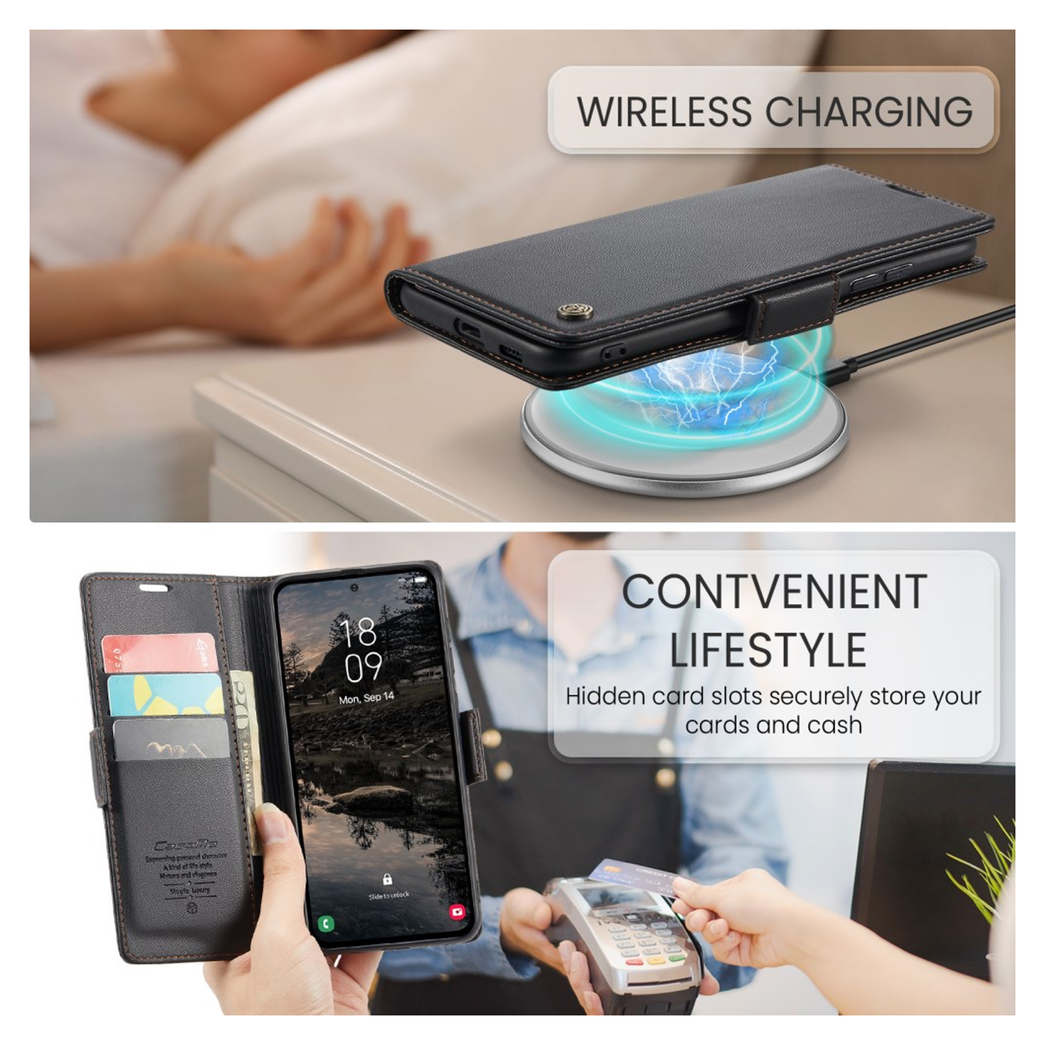 CaseMe 023 Samsung Galaxy S25 FE Hoesje RFID Book Case Zwart afbeelding 2