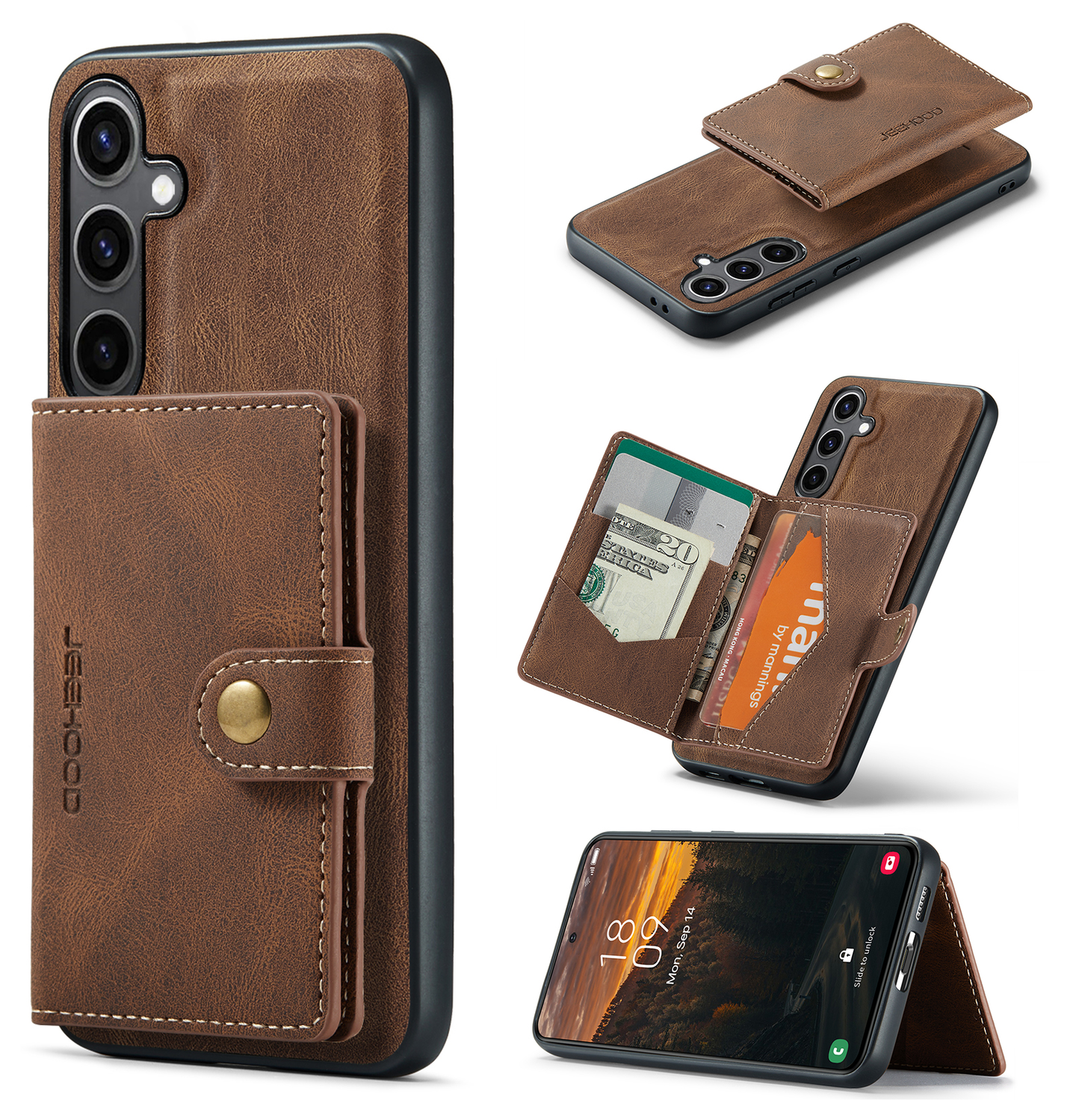 CaseMe JH-01 Samsung Galaxy S25 FE Hoesje met Magnetische Kaarthouder Bruin afbeelding 12