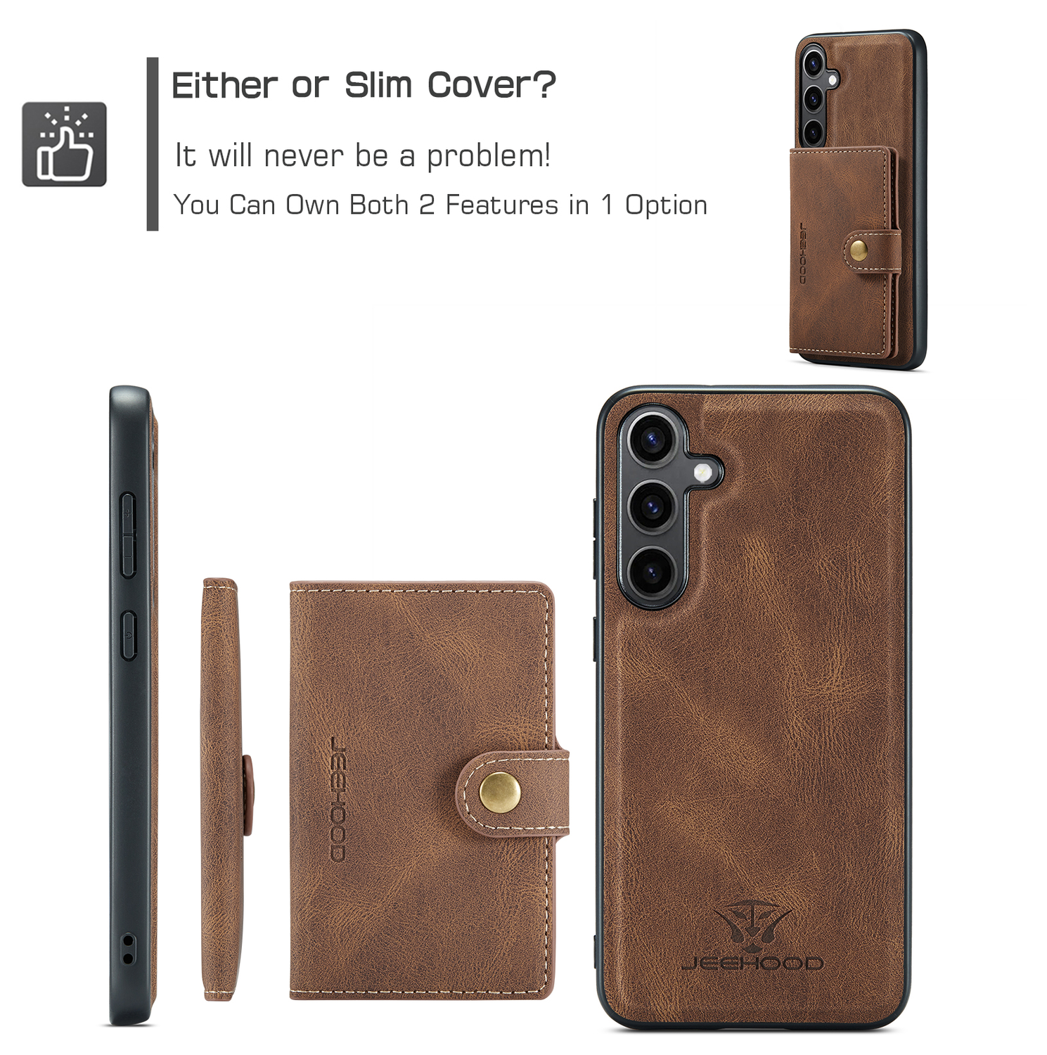 CaseMe JH-01 Samsung Galaxy S25 FE Hoesje met Magnetische Kaarthouder Bruin afbeelding 6