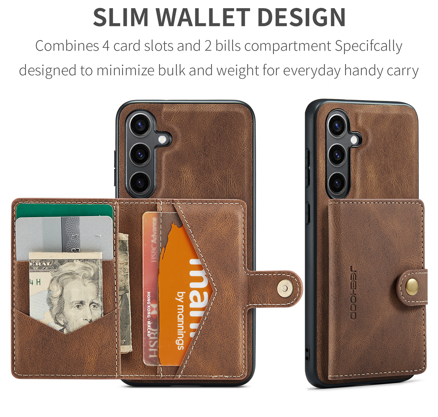 CaseMe JH-01 Samsung Galaxy S25 FE Hoesje met Magnetische Kaarthouder Bruin afbeelding 8