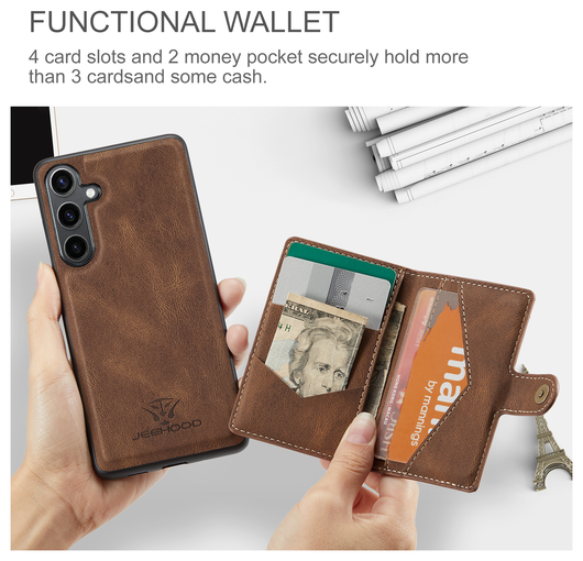 CaseMe JH-01 Samsung Galaxy S25 FE Hoesje met Magnetische Kaarthouder Bruin afbeelding 3