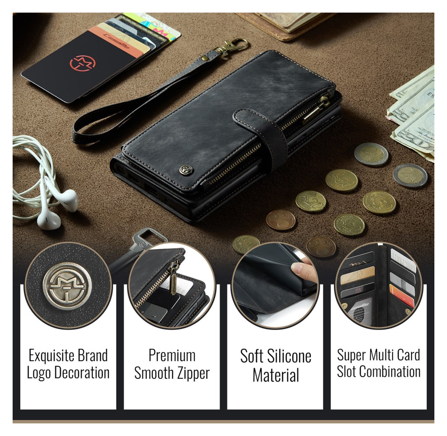 CaseMe C30 Samsung Galaxy A17 Hoesje Pasjeshouder Book Case Zwart afbeelding 10
