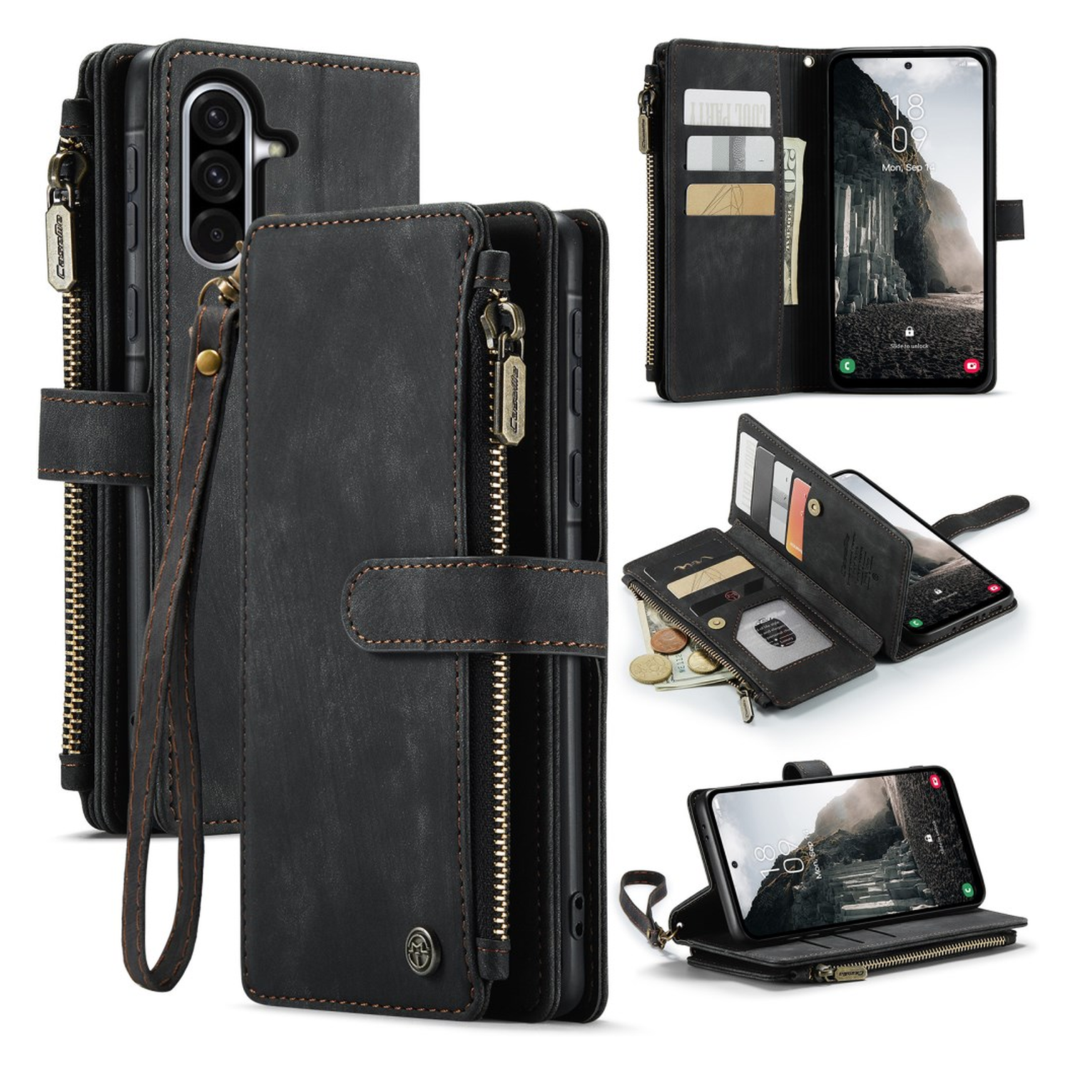 CaseMe C30 Samsung Galaxy A17 Hoesje Pasjeshouder Book Case Zwart afbeelding 2