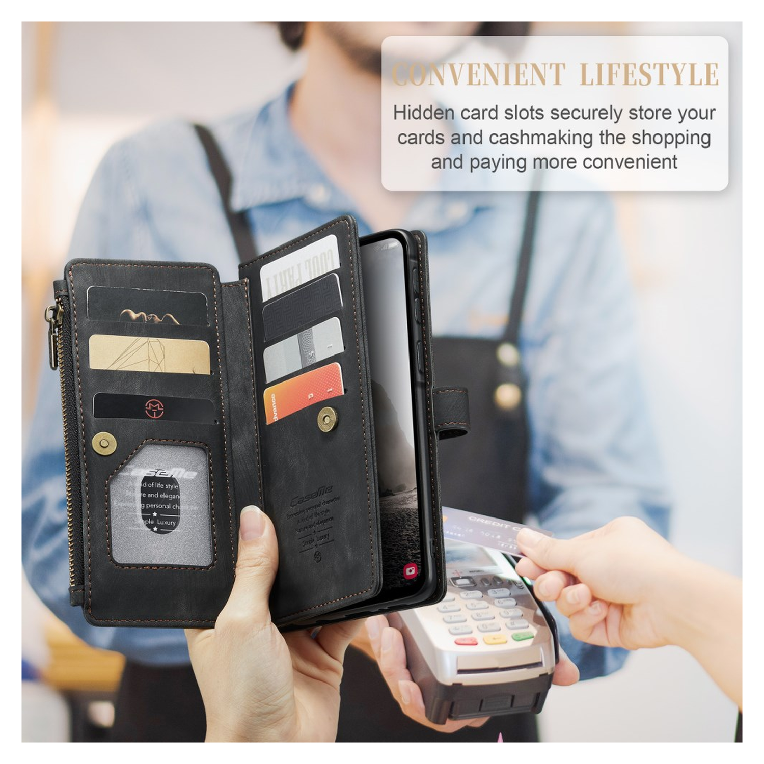 CaseMe C30 Samsung Galaxy A17 Hoesje Pasjeshouder Book Case Zwart afbeelding 3