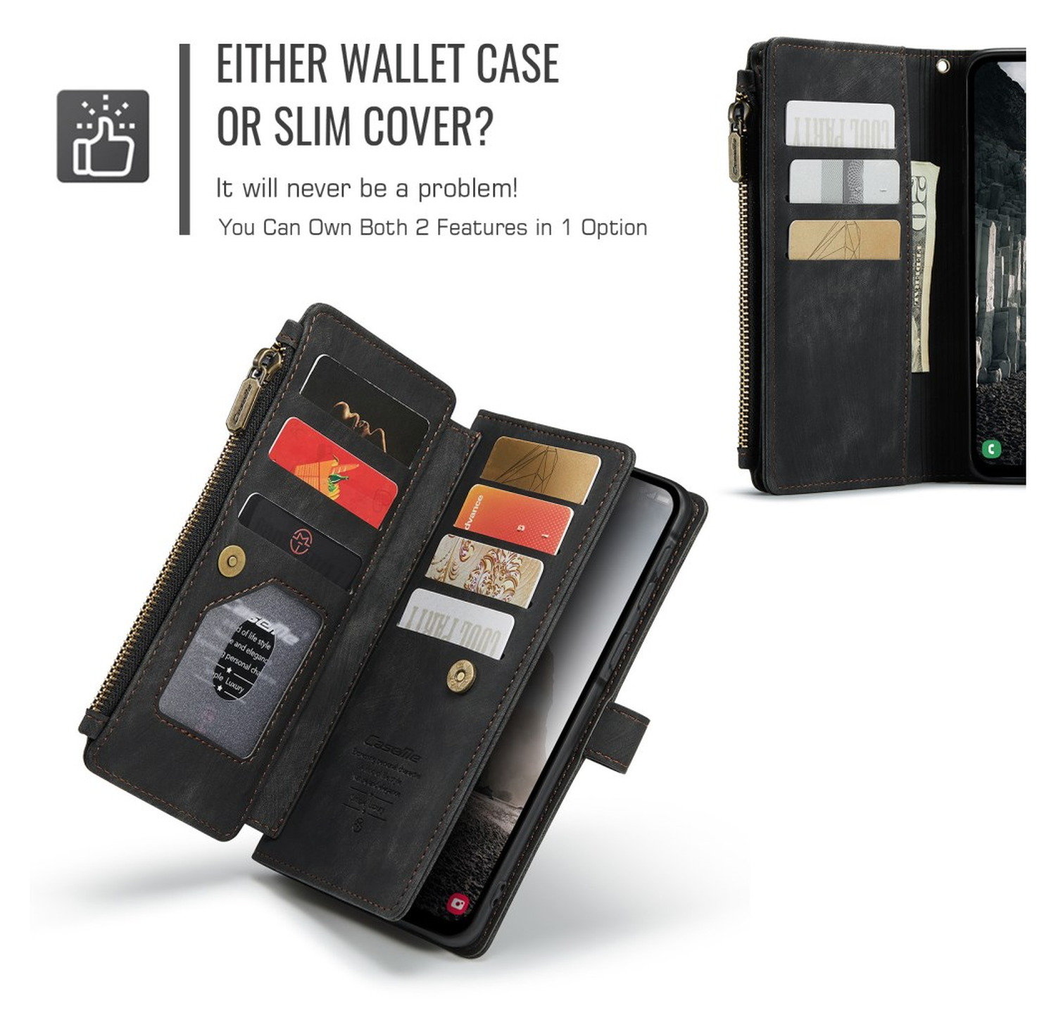 CaseMe C30 Samsung Galaxy A17 Hoesje Pasjeshouder Book Case Zwart afbeelding 4