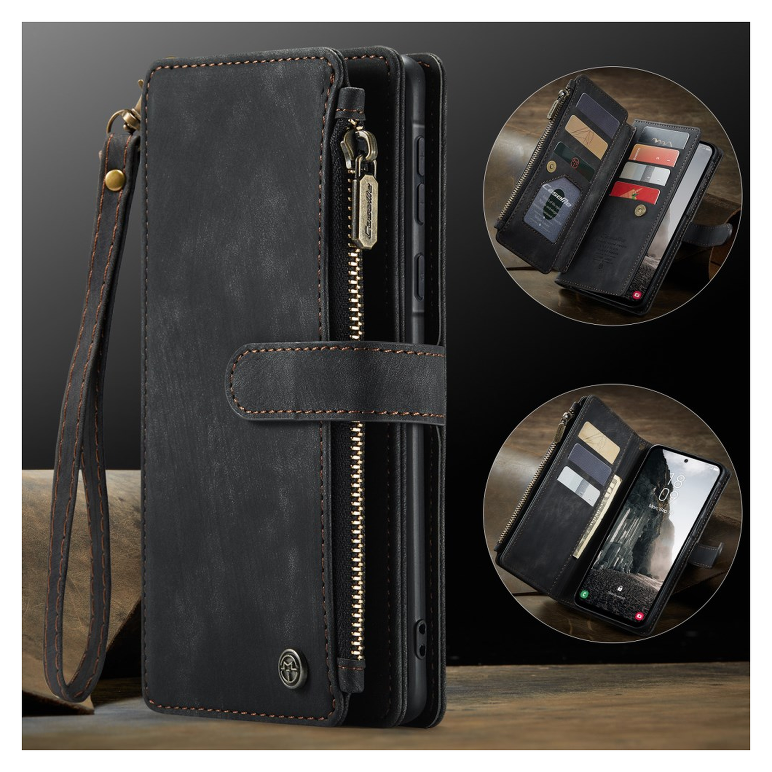 CaseMe C30 Samsung Galaxy A17 Hoesje Pasjeshouder Book Case Zwart afbeelding 8