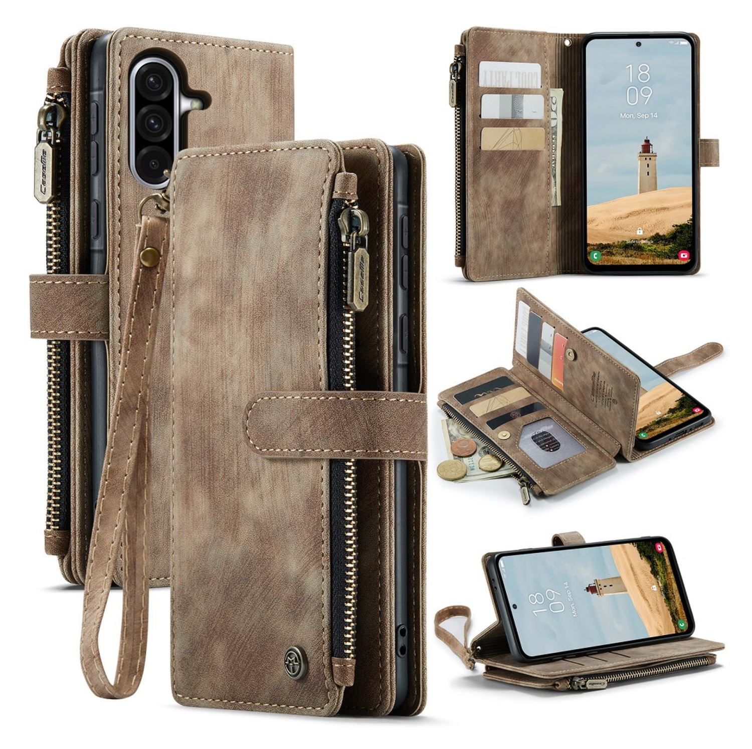 CaseMe C30 Samsung Galaxy A17 Hoesje Pasjeshouder Book Case Bruin afbeelding 2