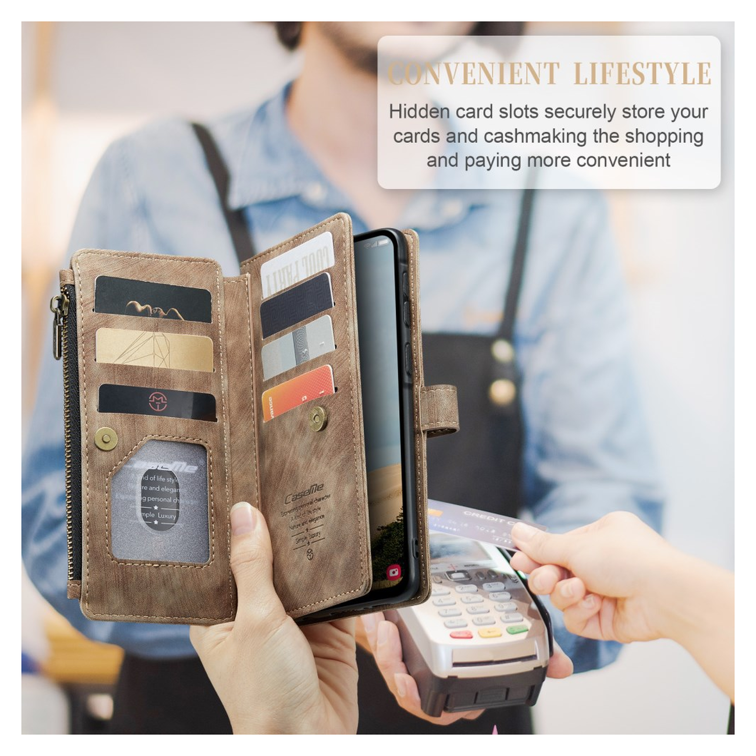 CaseMe C30 Samsung Galaxy A17 Hoesje Pasjeshouder Book Case Bruin afbeelding 4