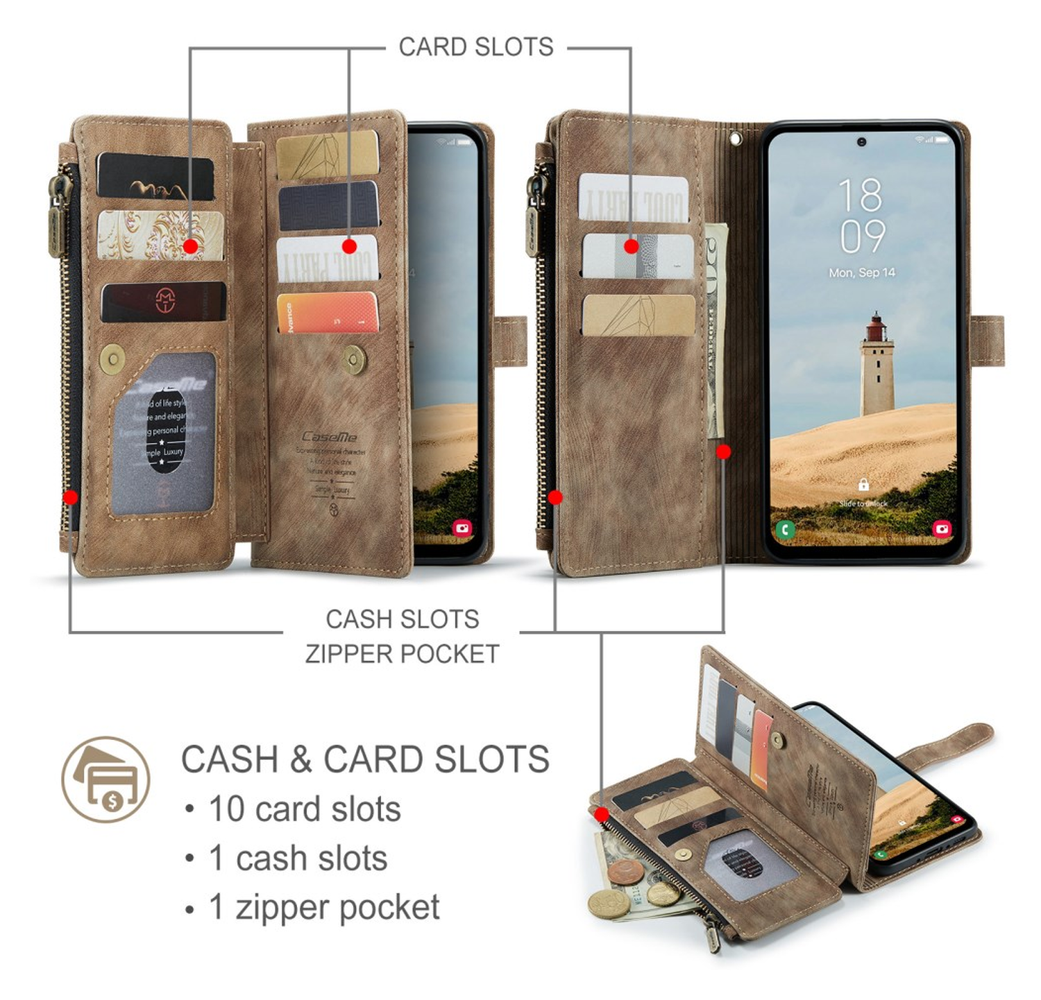 CaseMe C30 Samsung Galaxy A17 Hoesje Pasjeshouder Book Case Bruin afbeelding 5