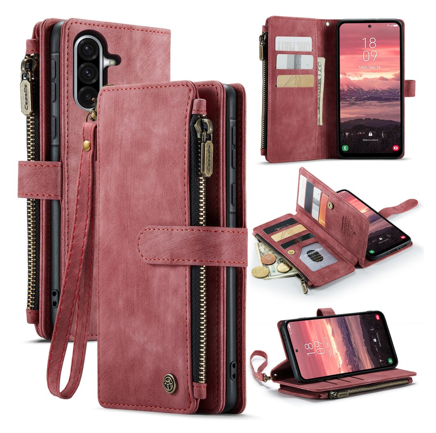 CaseMe C30 Samsung Galaxy A17 Hoesje Pasjeshouder Book Case Rood afbeelding 2